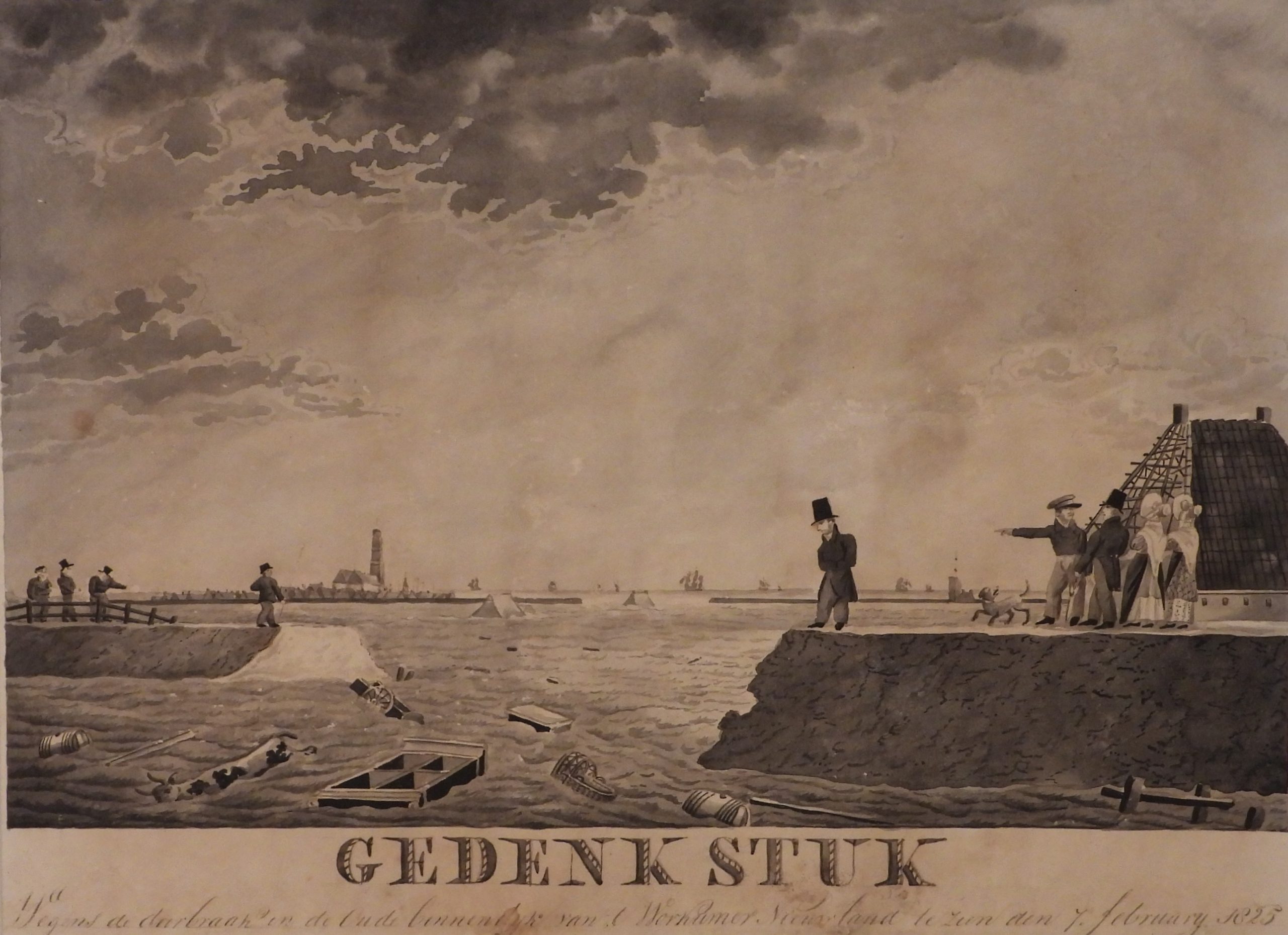 Litho - oude slaperdijk van het Workumer Nieuwland - Hendrik Jans de Harder kaart der doorbraken en overstrooming van friesland 1825