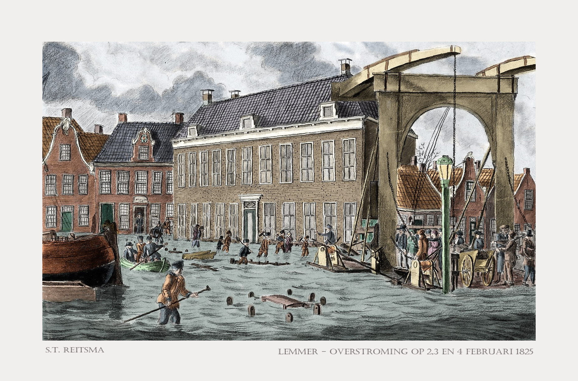 Schilderij Lemmer - Steven Tjittes Reitsma kaart der doorbraken en overstrooming van friesland 1825